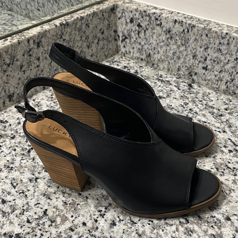 Lucky Brand Black Peep-Toe Slingback Heels